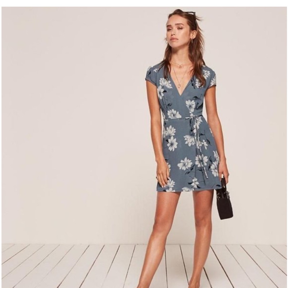 Reformation Oyster Blue Floral Mini Frederica Dress size XS